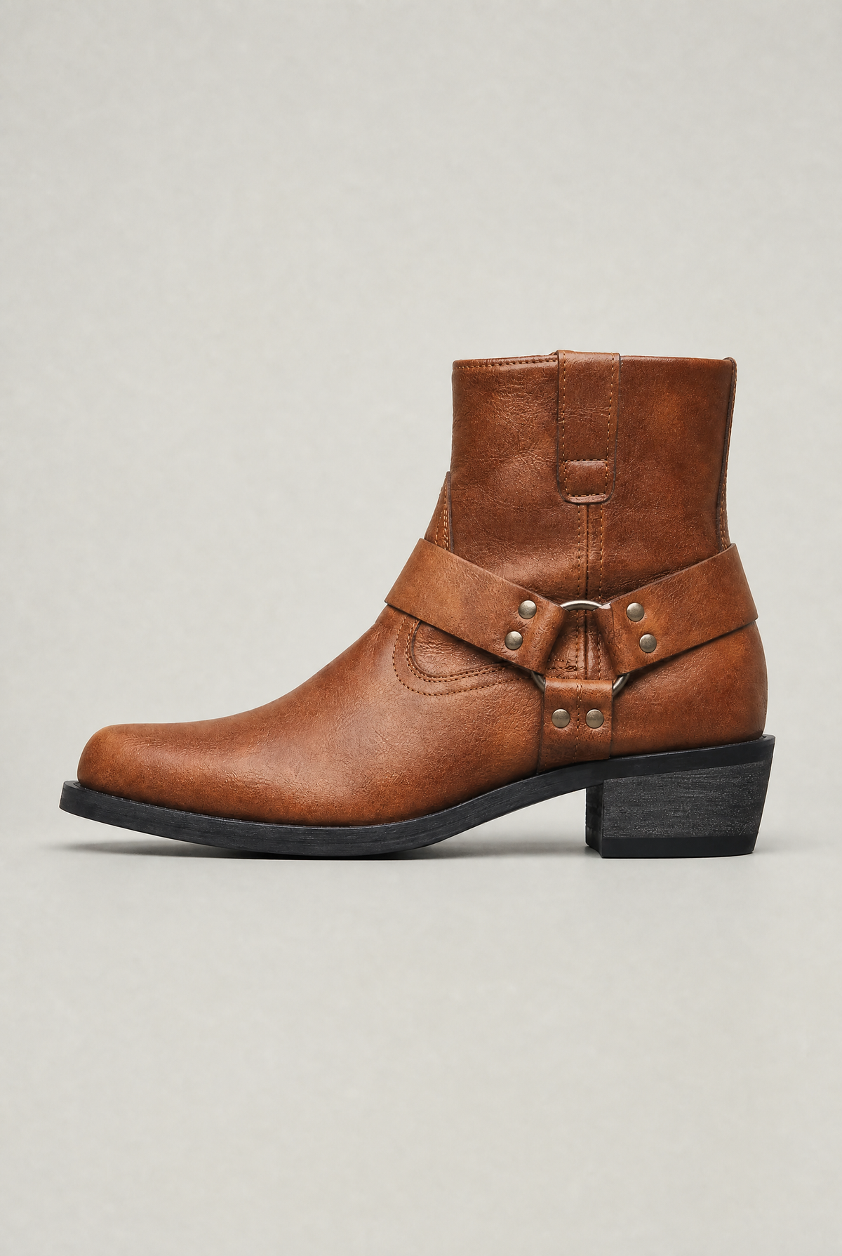 Men’s Leather Side-Zip Harness Ankle Boots