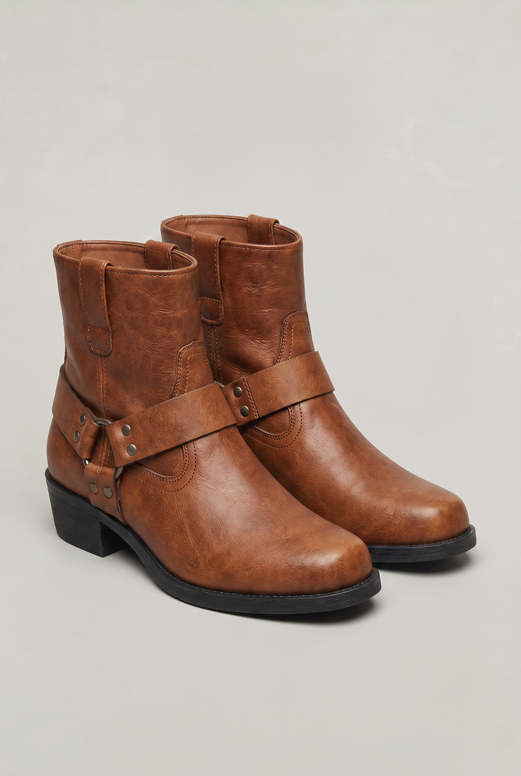 Men’s Leather Side-Zip Harness Ankle Boots