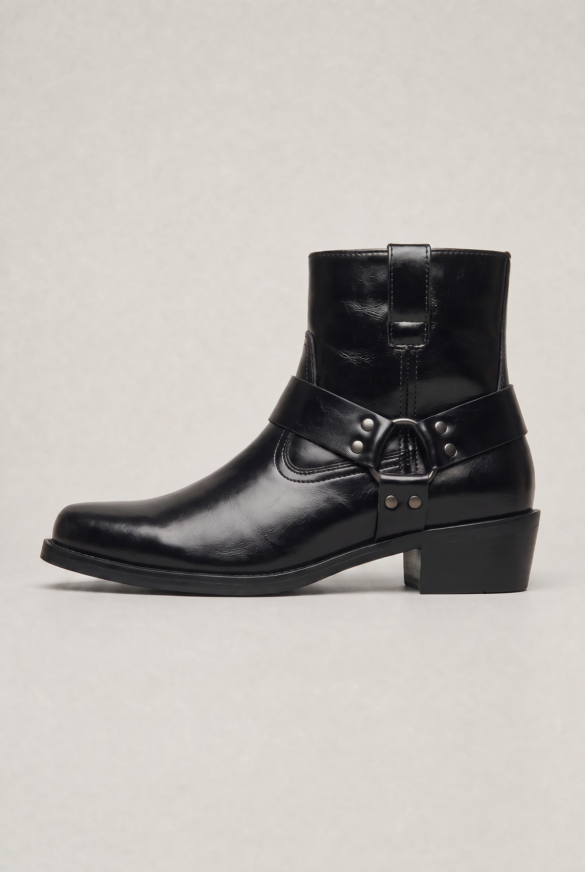 Men’s Leather Side-Zip Harness Ankle Boots