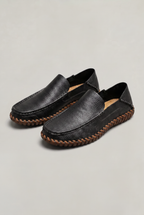 Men's Handstitched PU Leather Slip-On Loafers - Round Toe Smart Casual