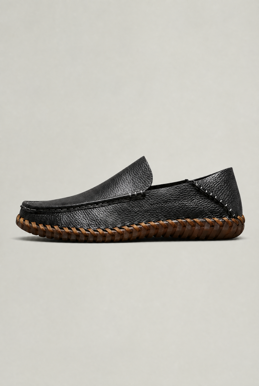 Men's Handstitched PU Leather Slip-On Loafers - Round Toe Smart Casual