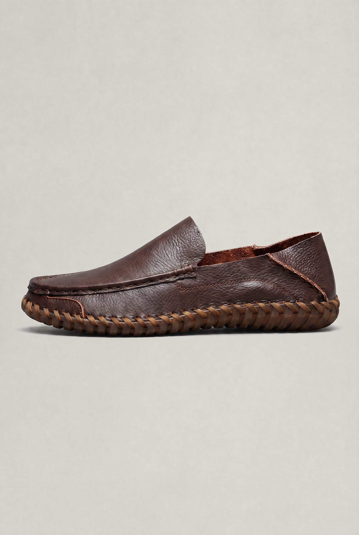 Men's Handstitched PU Leather Slip-On Loafers - Round Toe Smart Casual