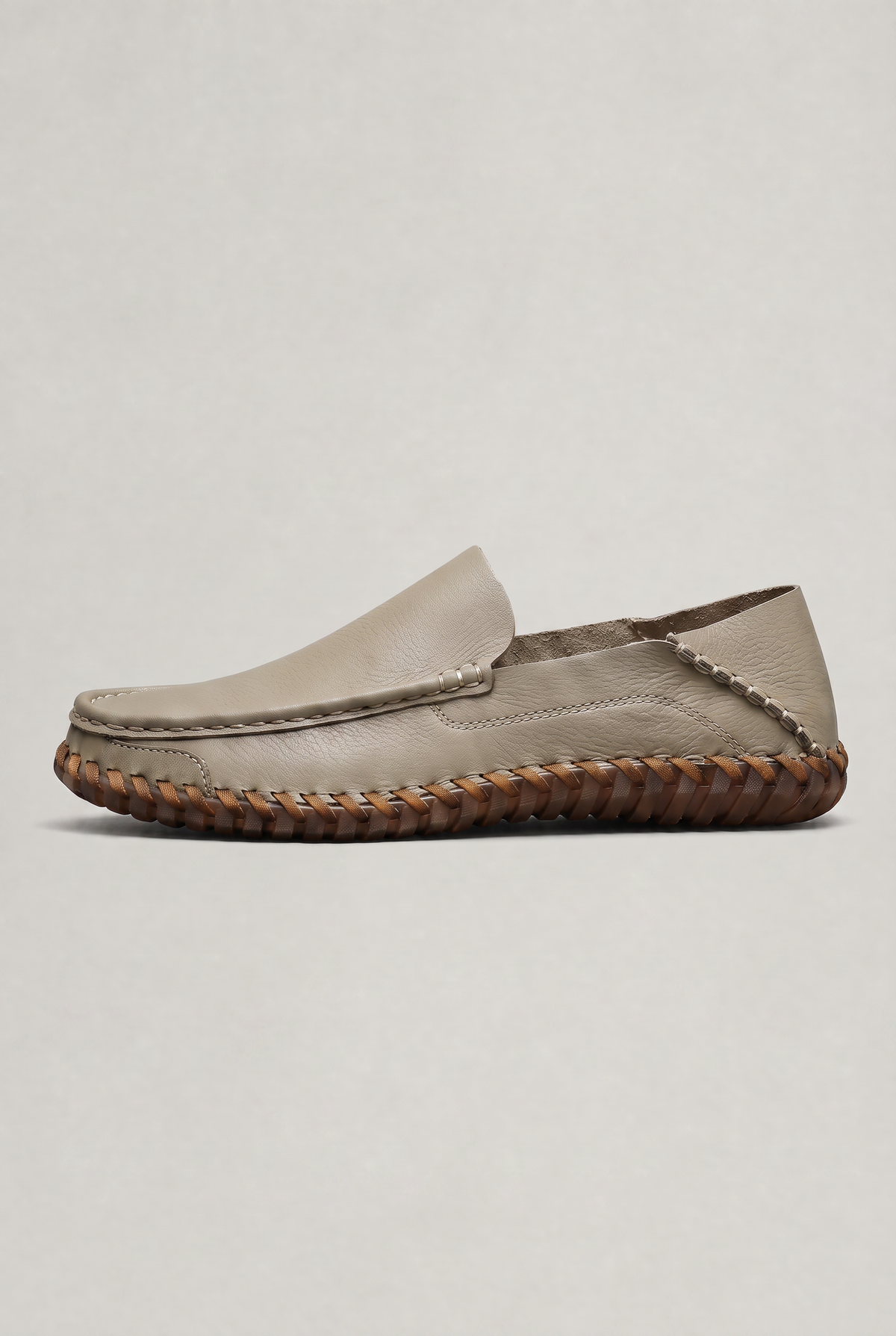 Men's Handstitched PU Leather Slip-On Loafers - Round Toe Smart Casual