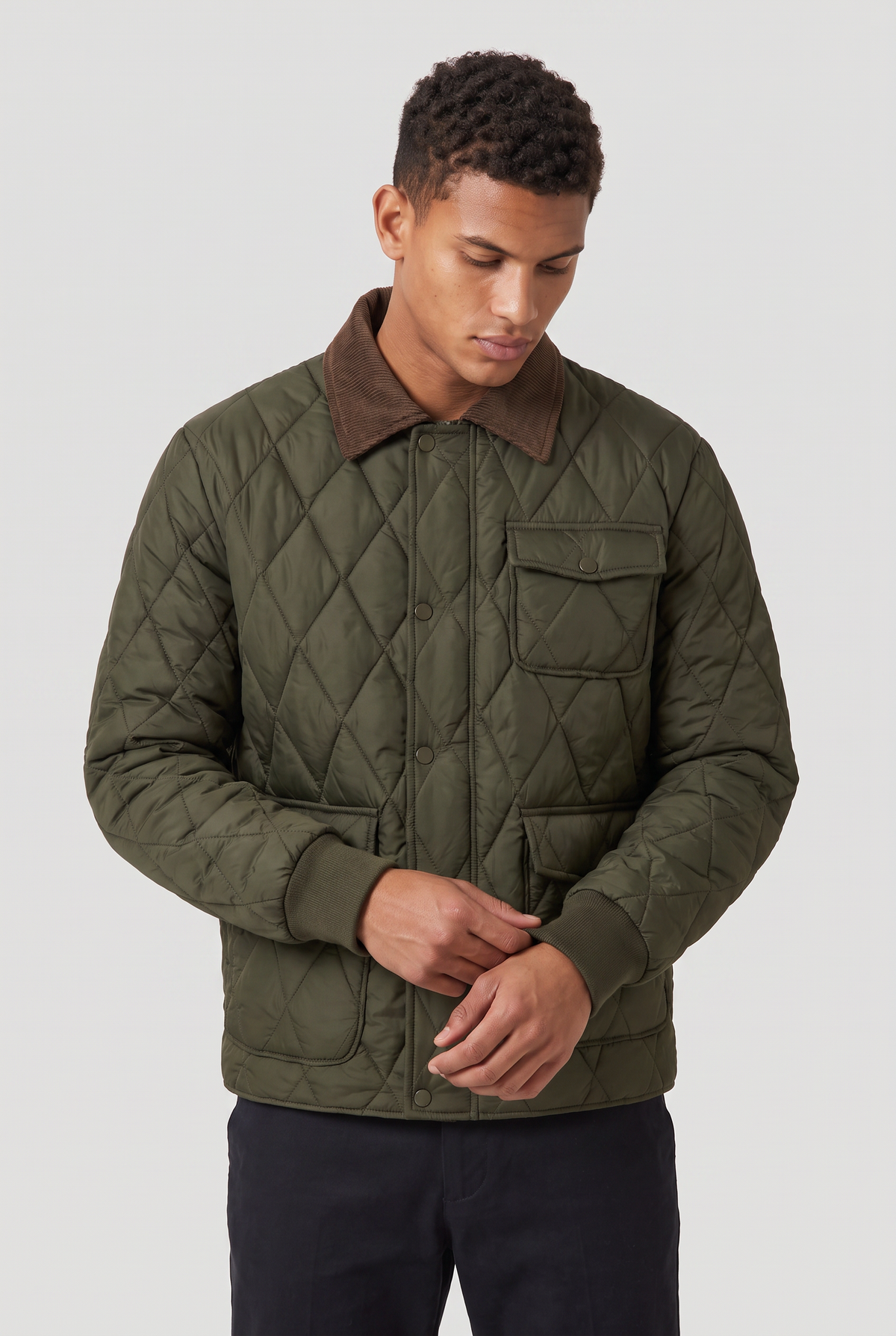 Men’s Vintage Corduroy Collar Quilted Utility Jacket