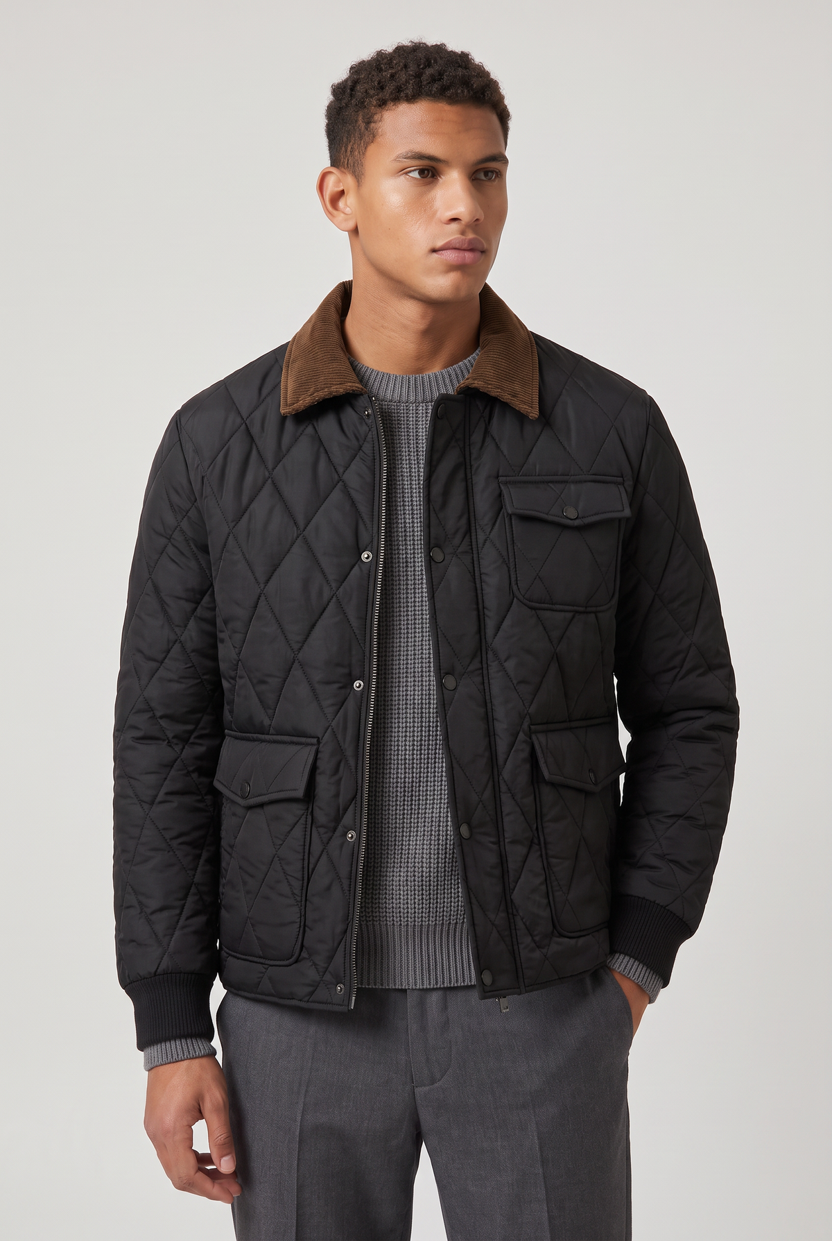 Men’s Vintage Corduroy Collar Quilted Utility Jacket
