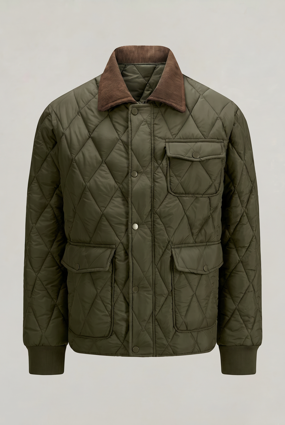 Men’s Vintage Corduroy Collar Quilted Utility Jacket