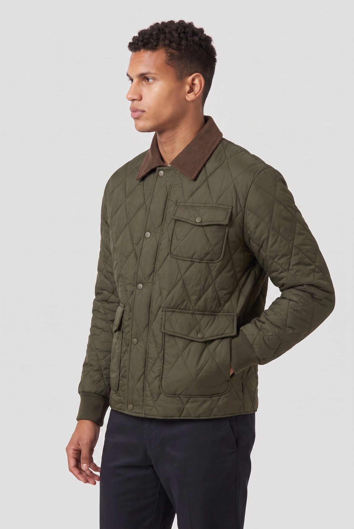 Men’s Vintage Corduroy Collar Quilted Utility Jacket