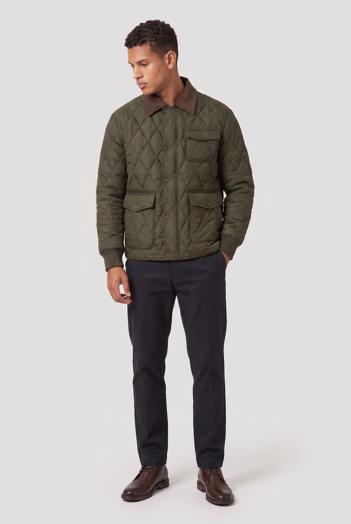 Men’s Vintage Corduroy Collar Quilted Utility Jacket