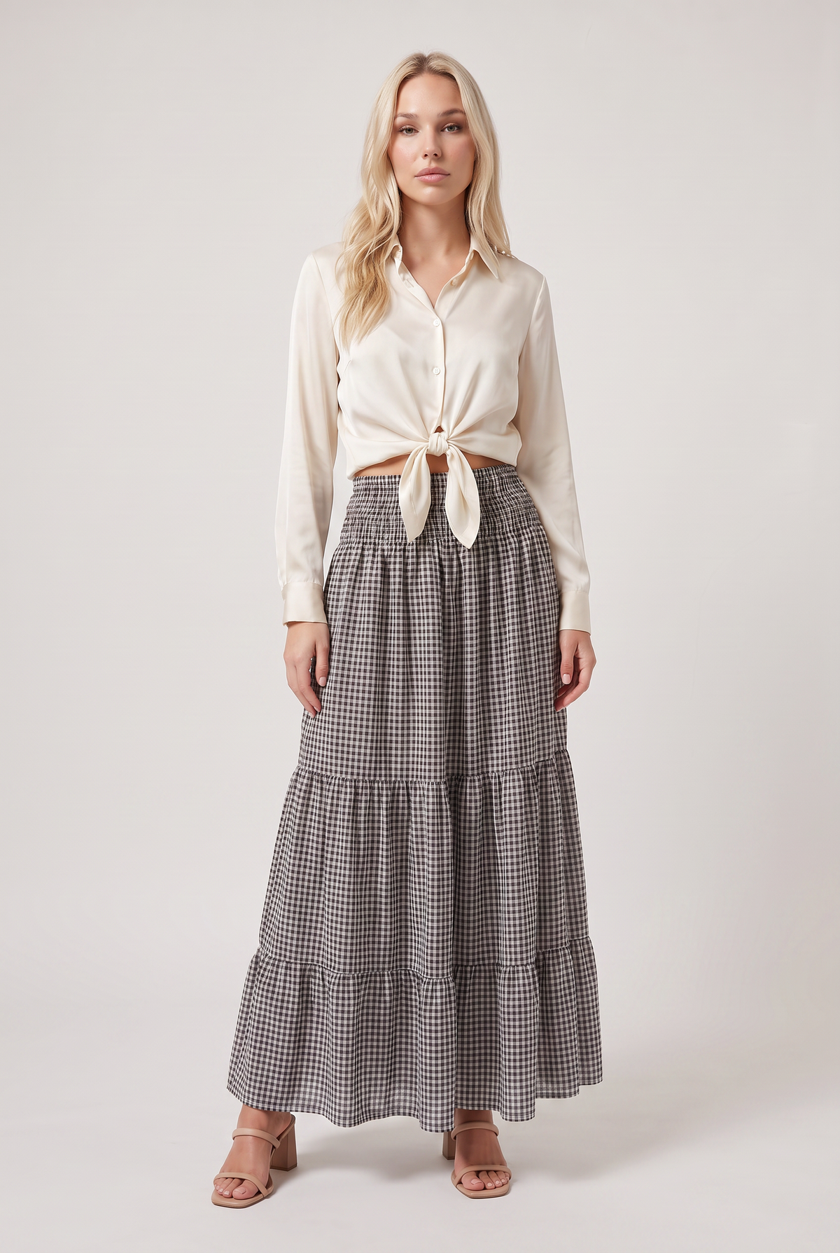 Women’s Checked Tiered A-Line Maxi Skirt