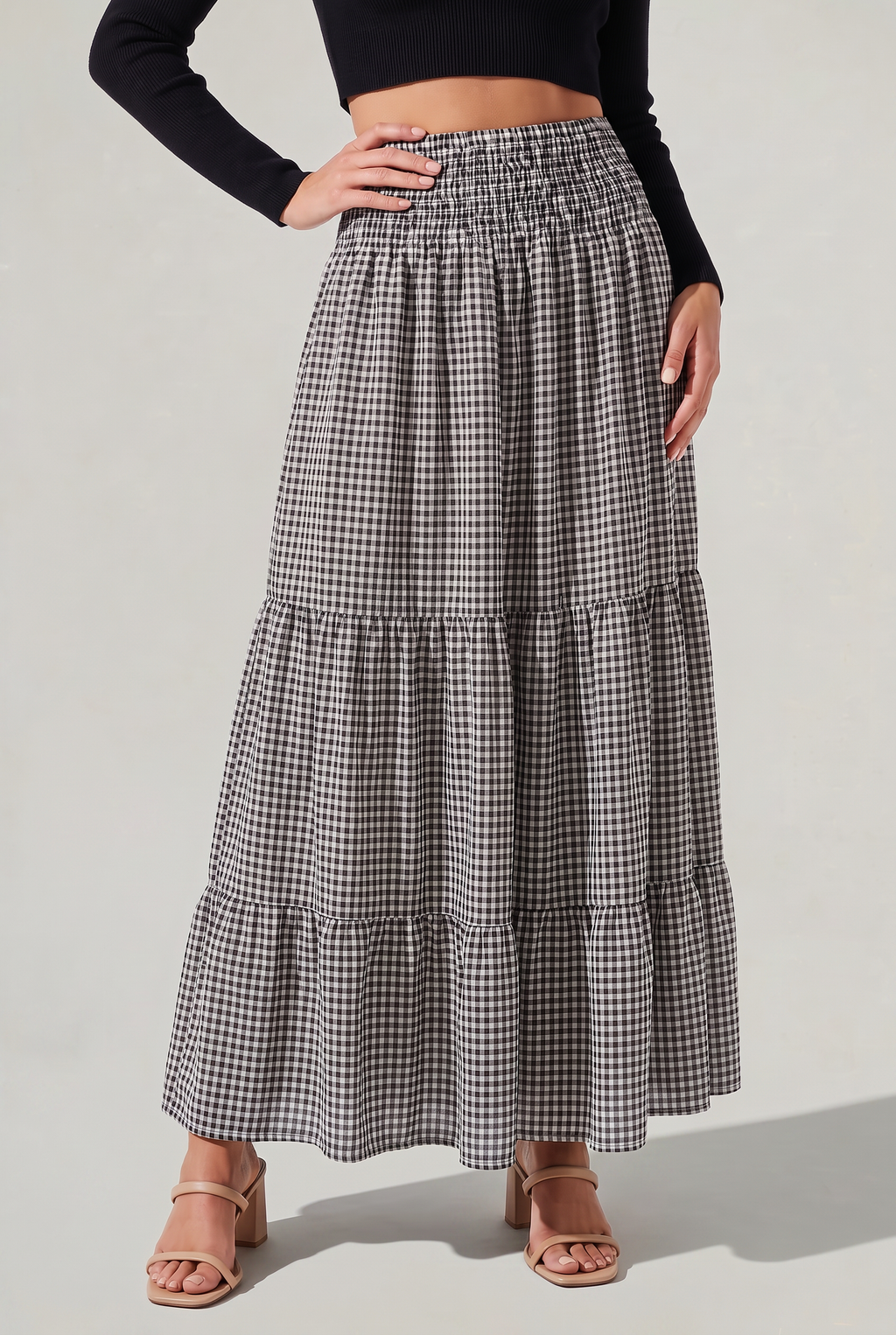 Women’s Checked Tiered A-Line Maxi Skirt