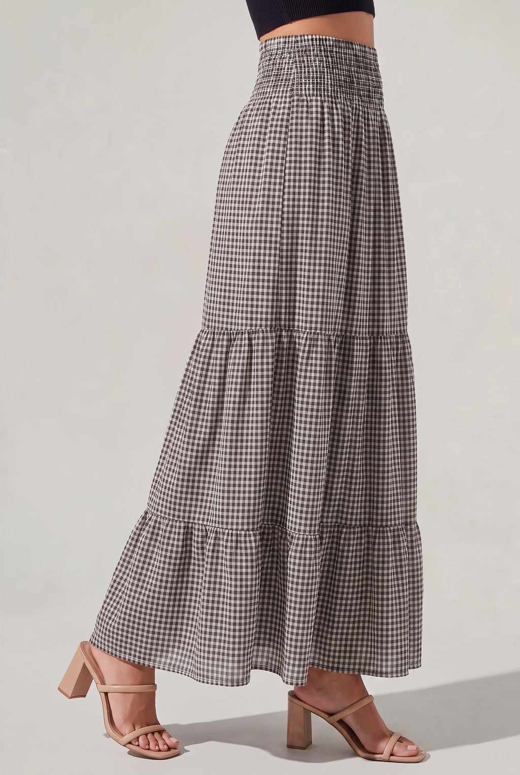 Women’s Checked Tiered A-Line Maxi Skirt