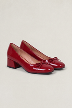 Women’s Patent Bow Block Heel Ballet Pumps
