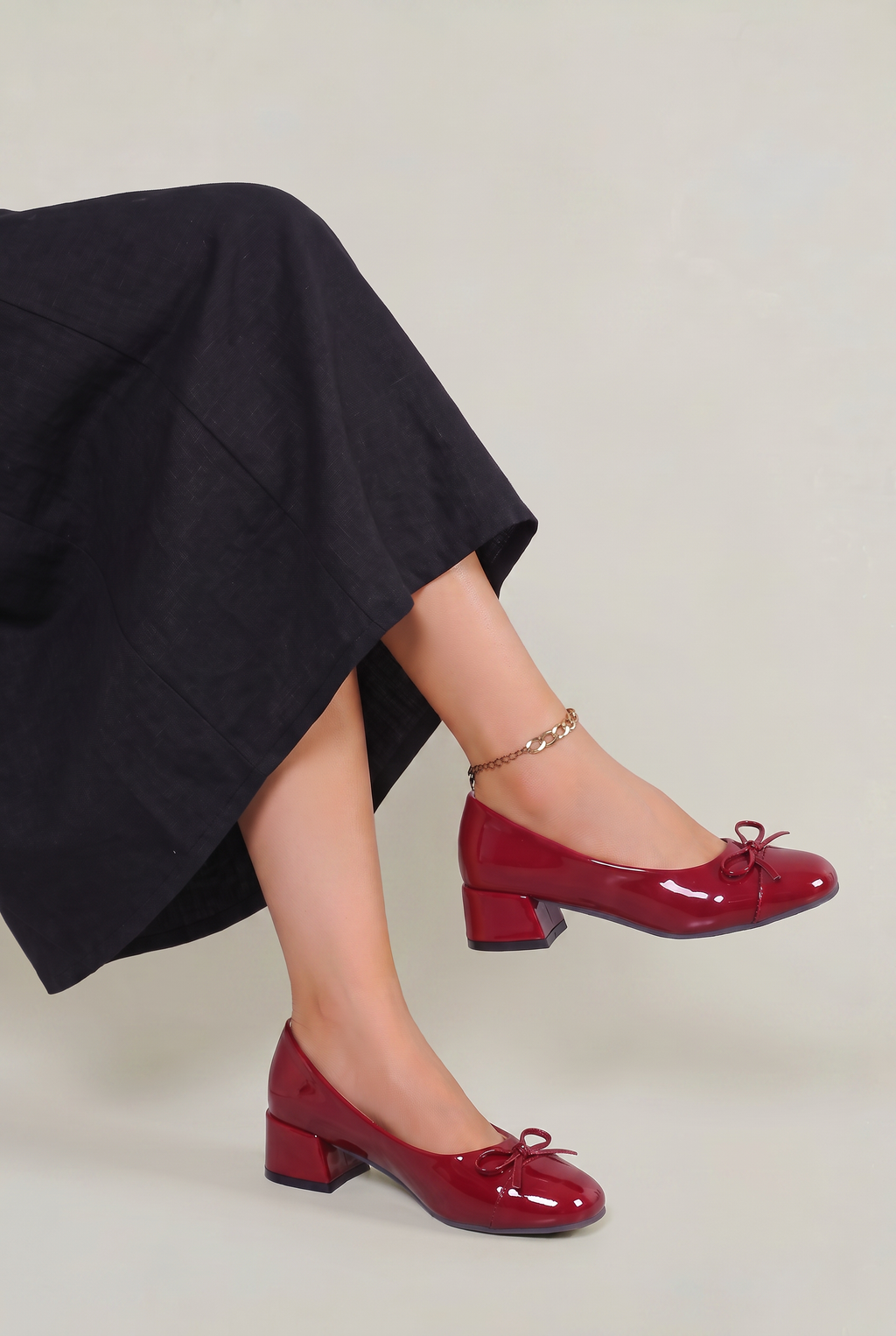 Women’s Patent Bow Block Heel Ballet Pumps