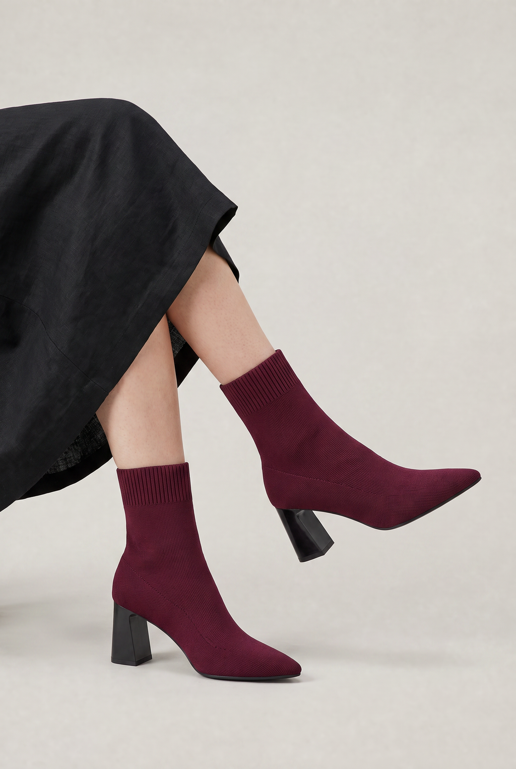 Women's Sock Boots - Knit Stretch Pointed Toe Ankle Boots
