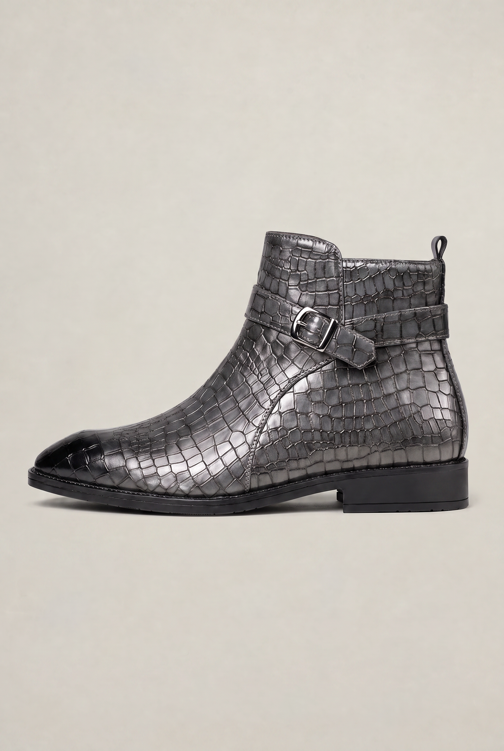Men’s Croc Effect Buckle Ankle Boots