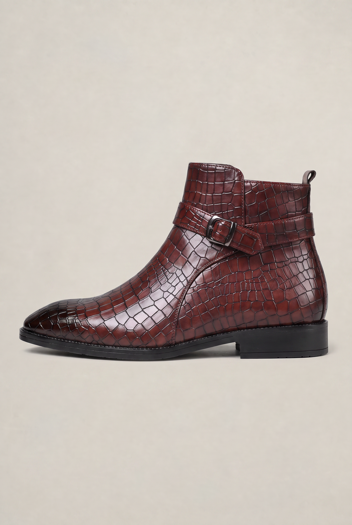 Men’s Croc Effect Buckle Ankle Boots