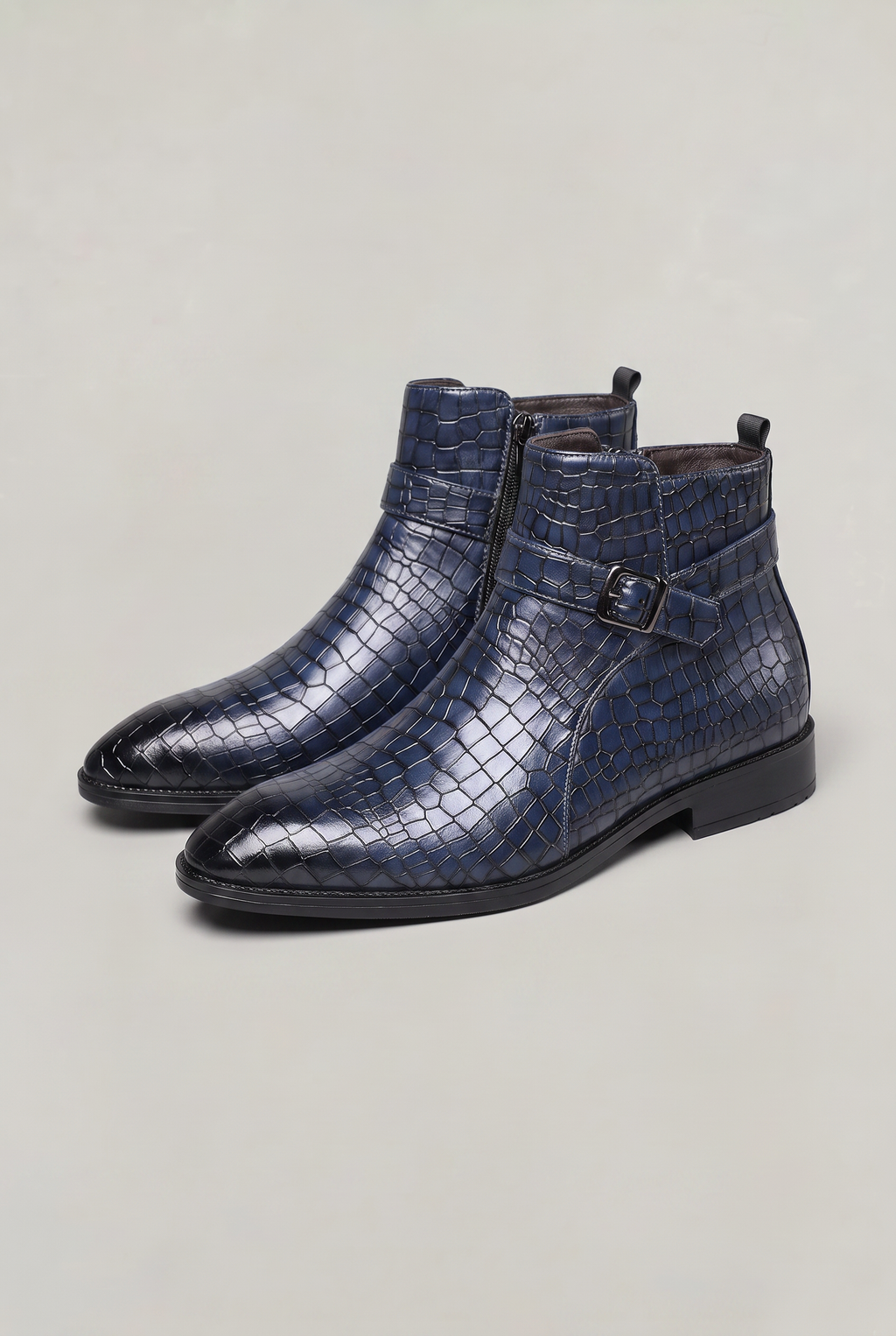 Men’s Croc Effect Buckle Ankle Boots