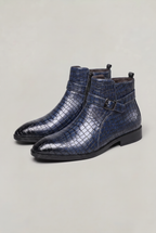 Men’s Croc Effect Buckle Ankle Boots