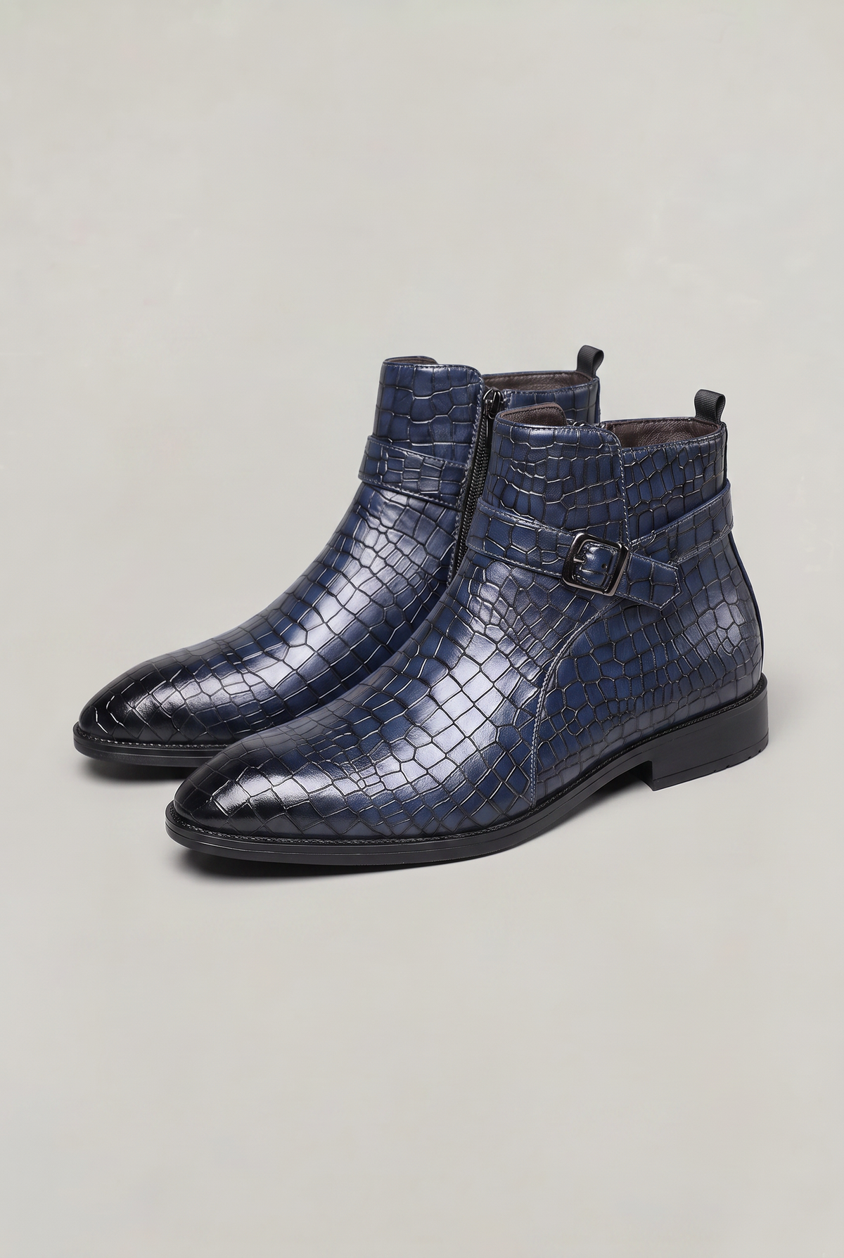 Men’s Croc Effect Buckle Ankle Boots