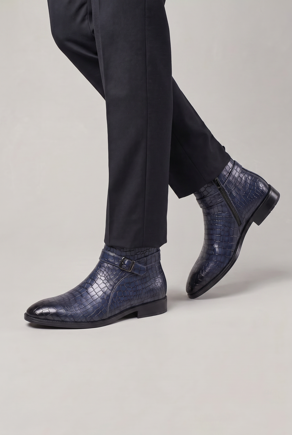 Men’s Croc Effect Buckle Ankle Boots