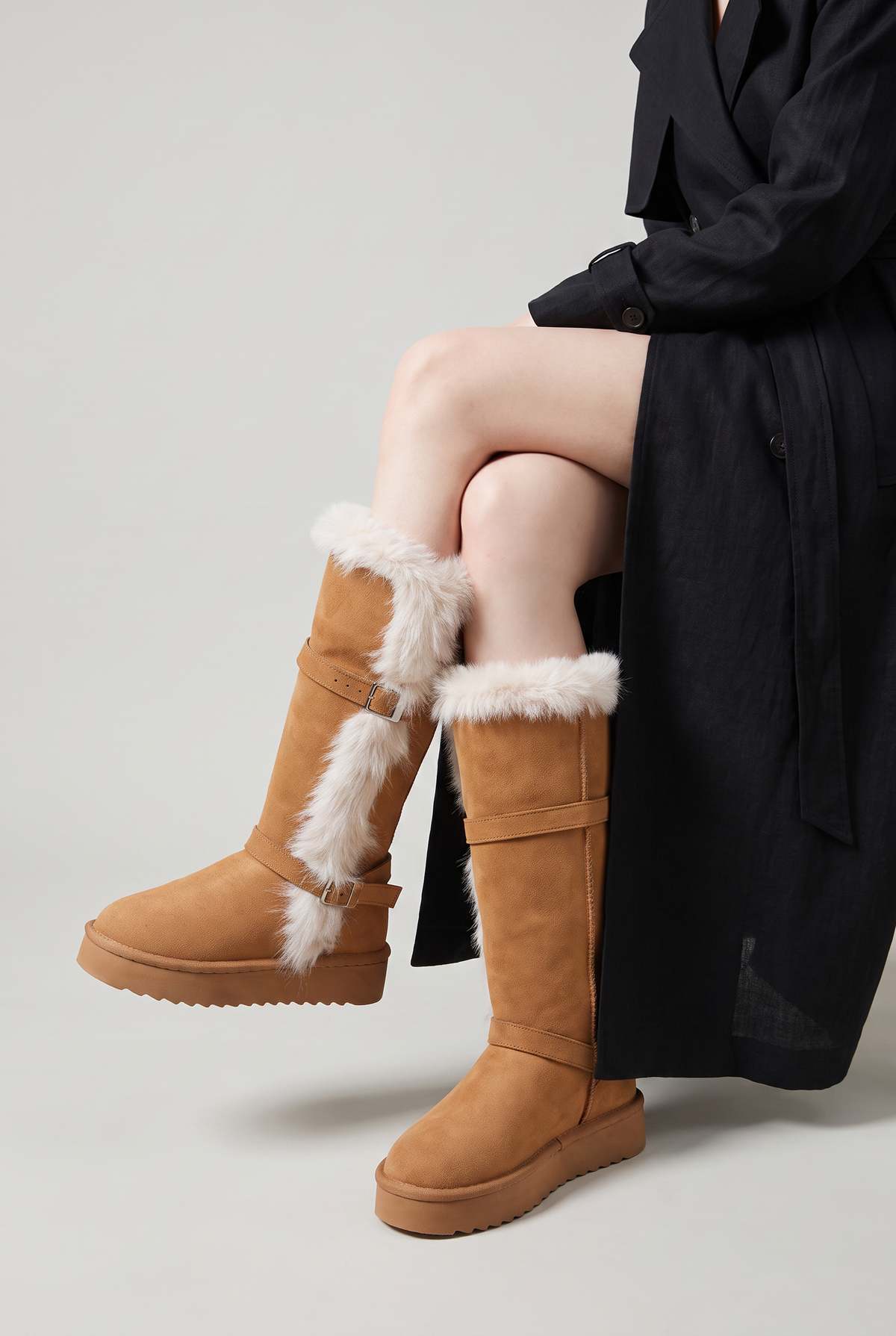 Women’s Suede Buckle Knee High Boots