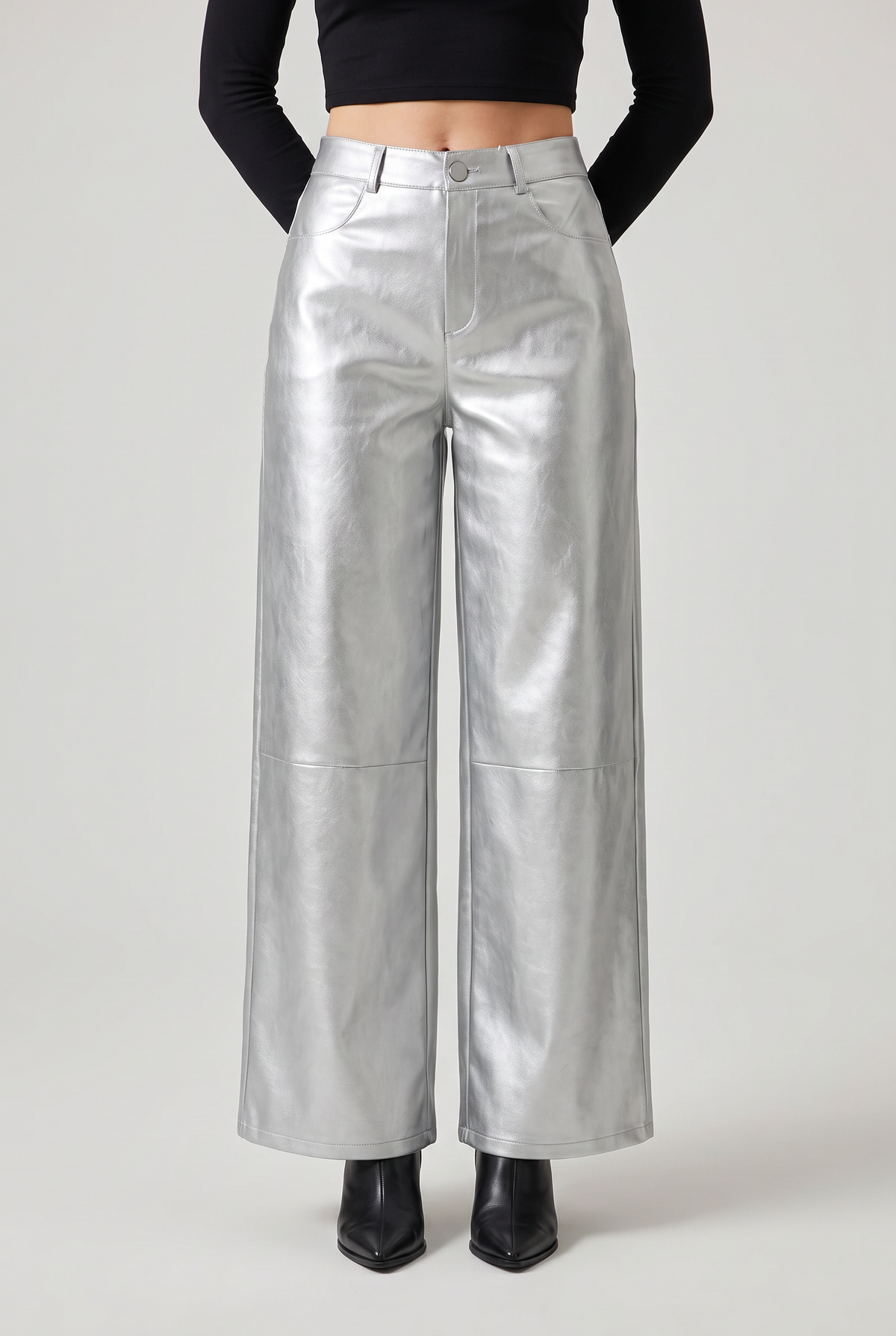 Women’s High-Waist Faux Leather Wide-Leg Trousers