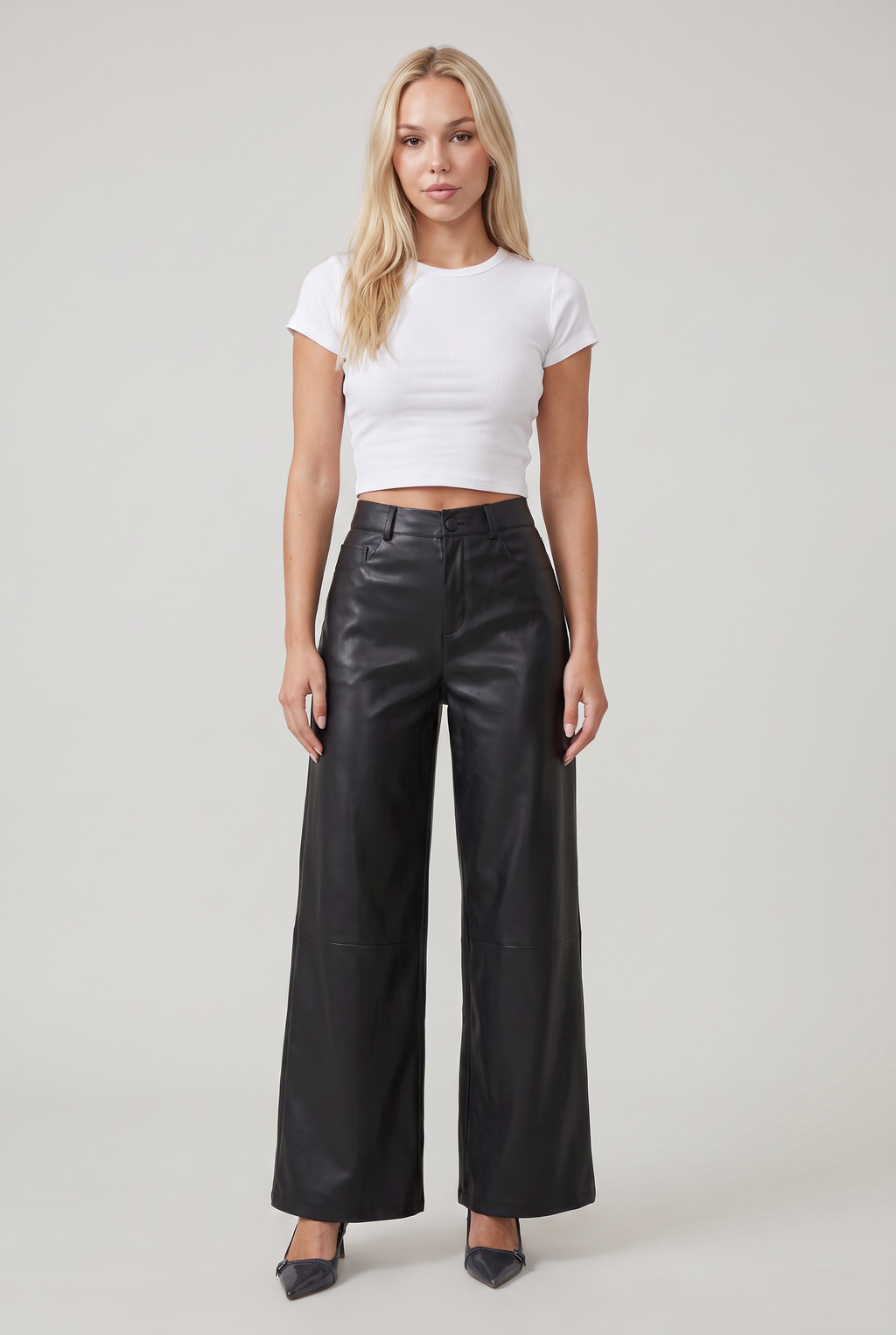 Women’s High-Waist Faux Leather Wide-Leg Trousers
