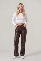 Women's Casual Coated High-Waisted Straight-Leg Trousers