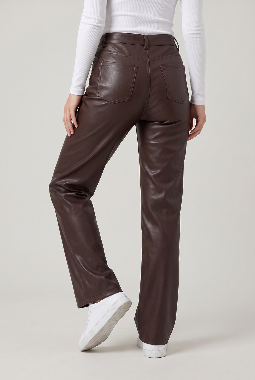 Women's Casual Coated High-Waisted Straight-Leg Trousers