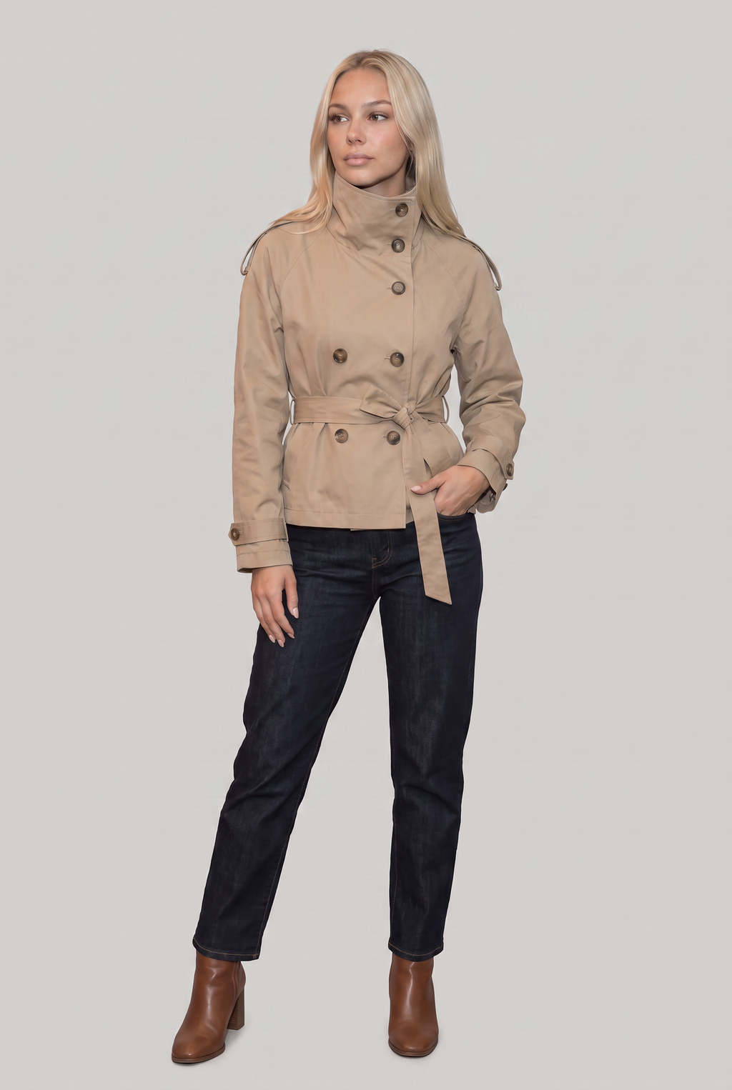 Women’s Funnel Neck Cropped Trench Coat