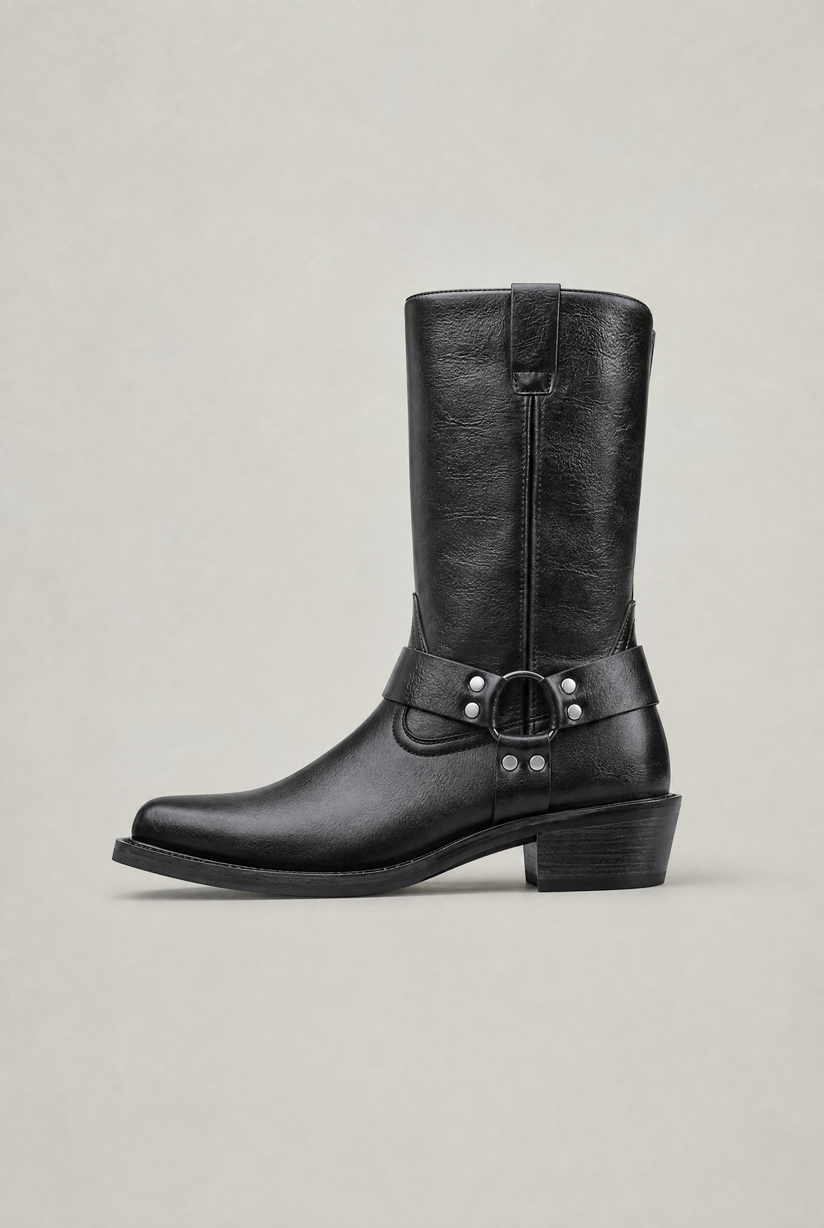 Men’s Leather Side-Zip Harness High Boots