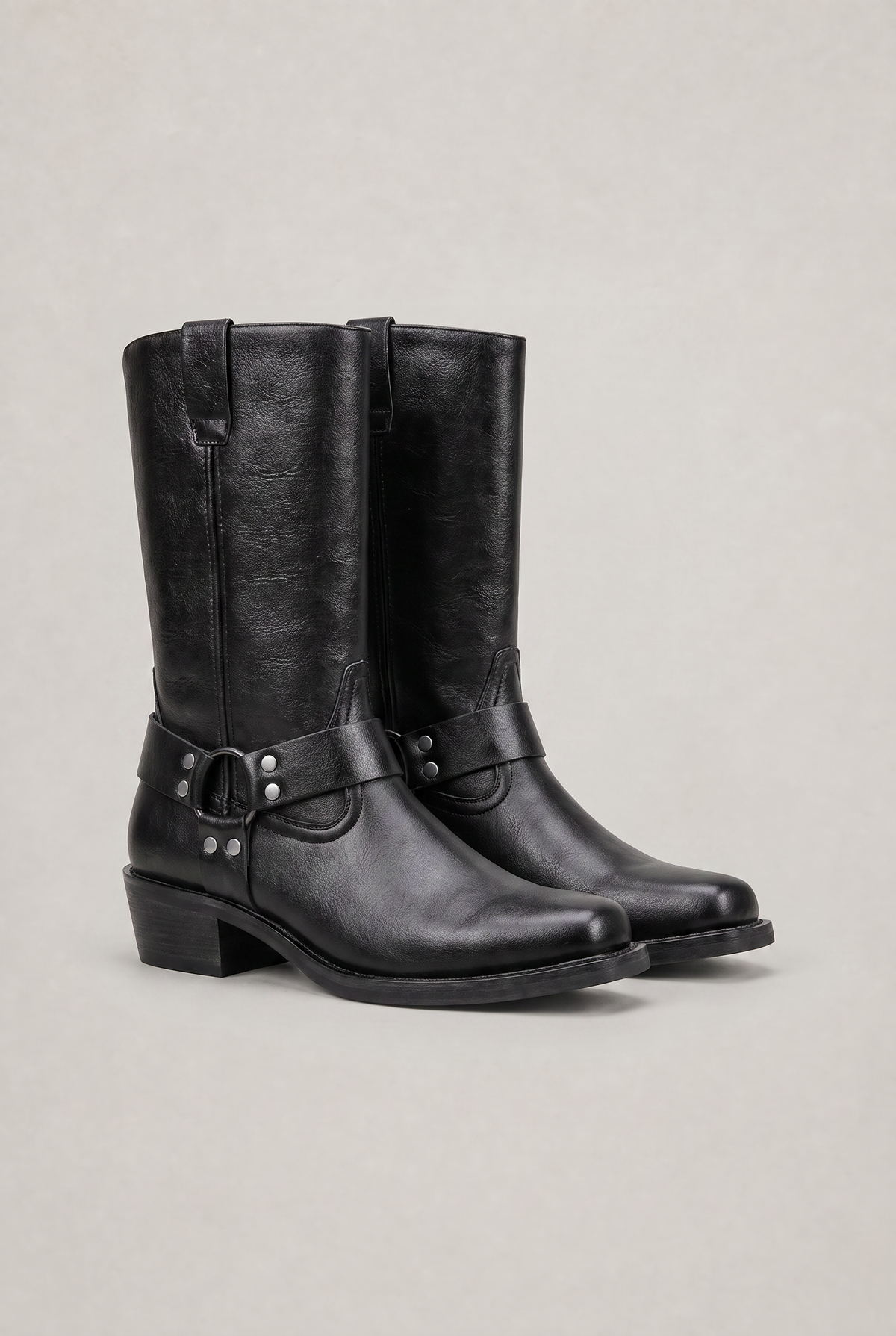 Men’s Leather Side-Zip Harness High Boots