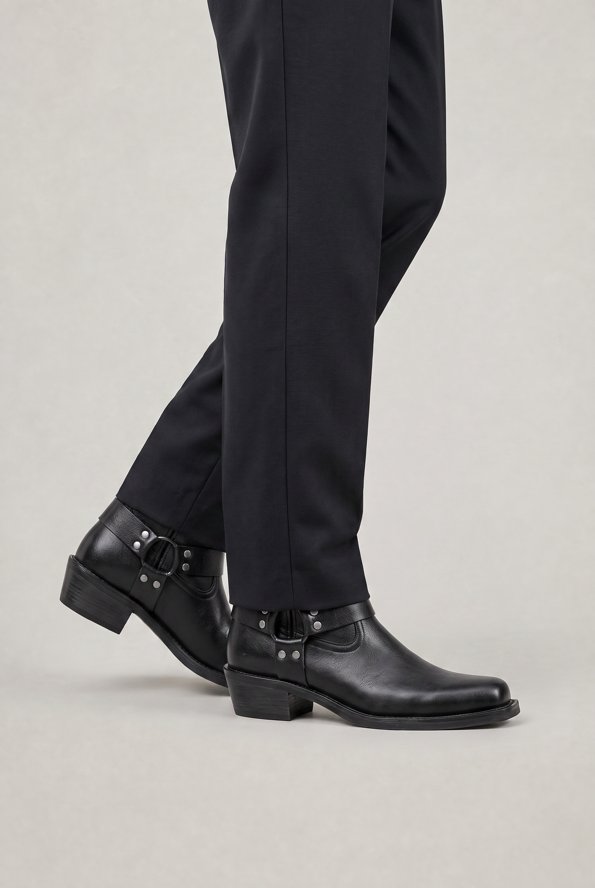 Men’s Leather Side-Zip Harness High Boots