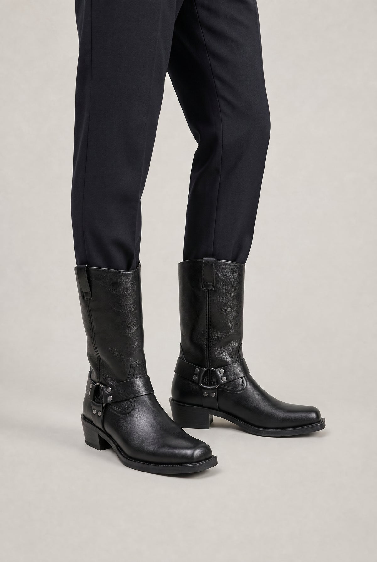 Men’s Leather Side-Zip Harness High Boots