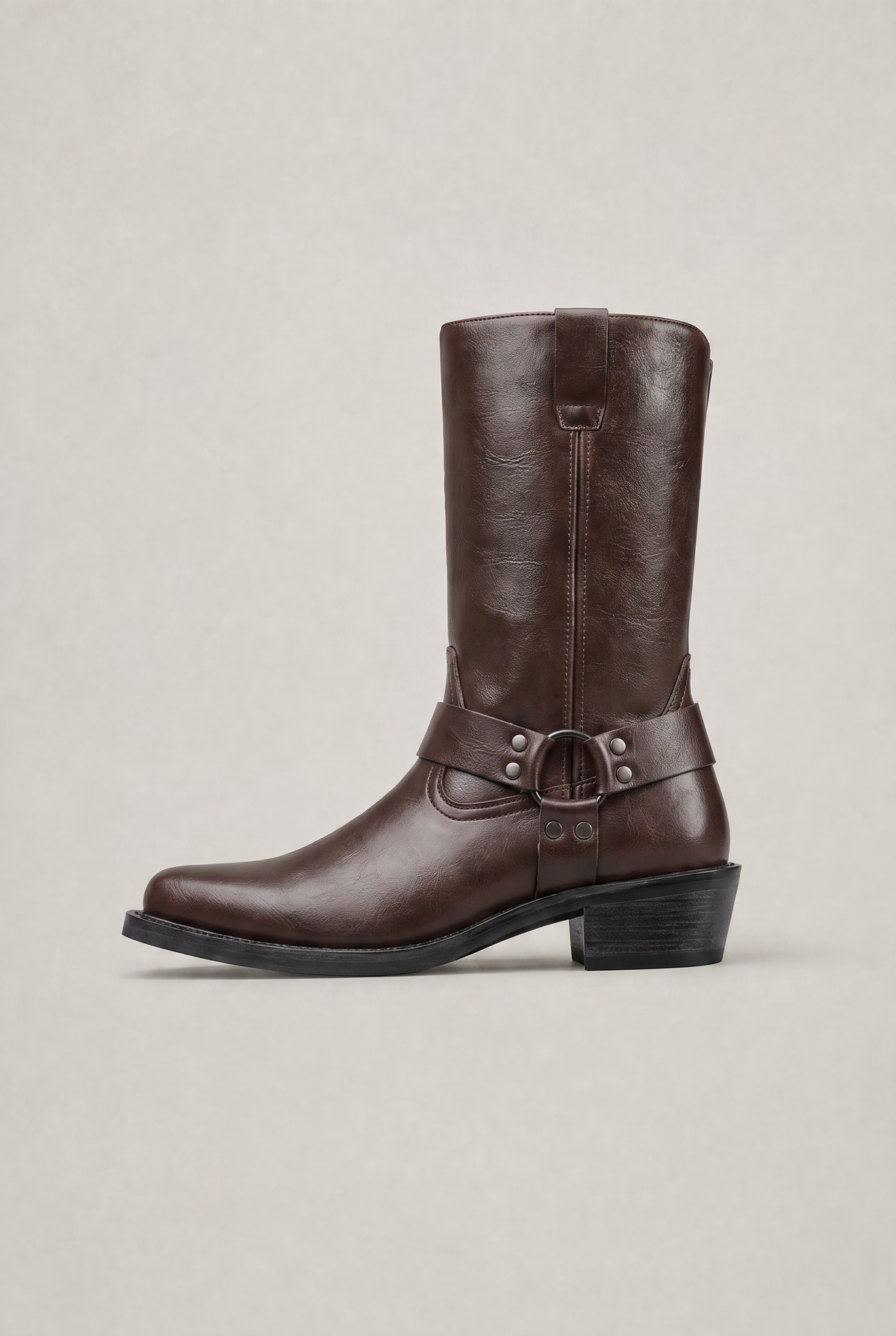 Men’s Leather Side-Zip Harness High Boots