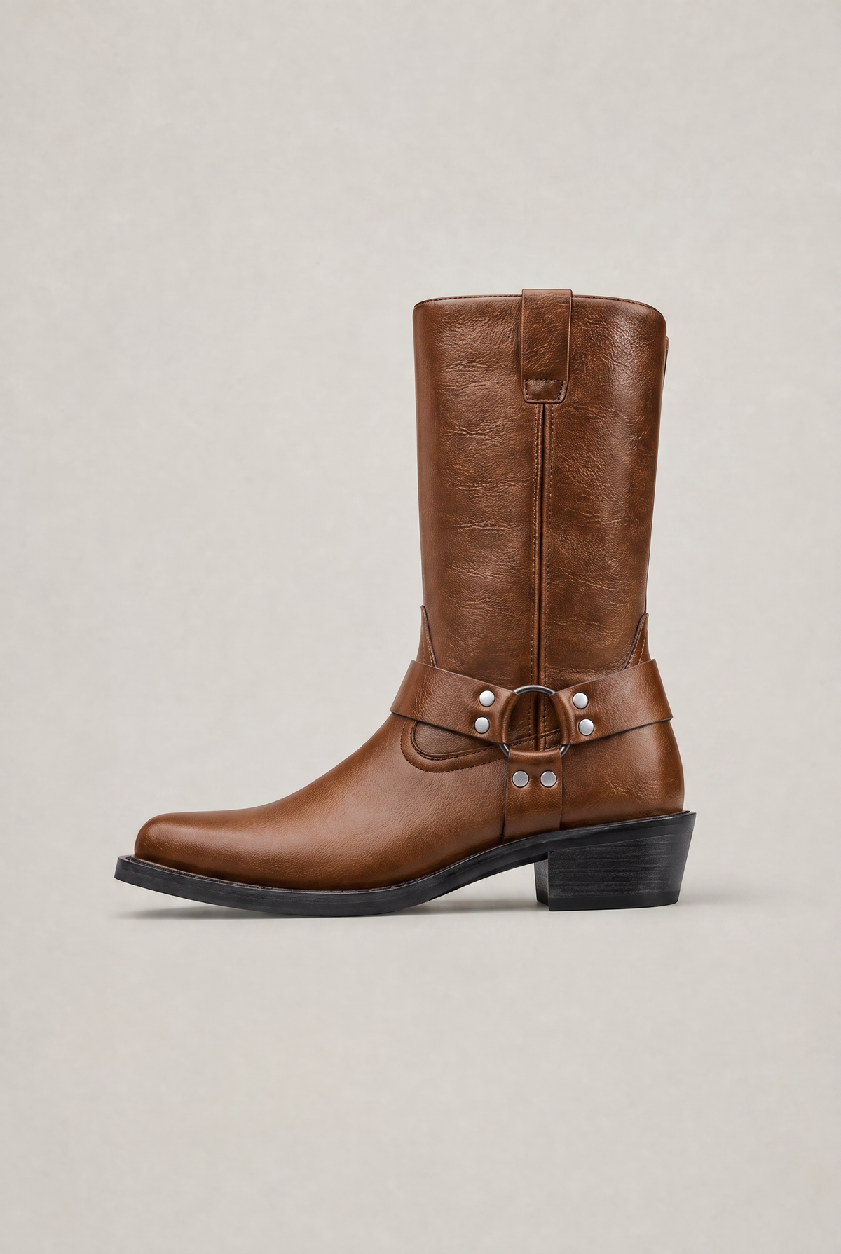 Men’s Leather Side-Zip Harness High Boots