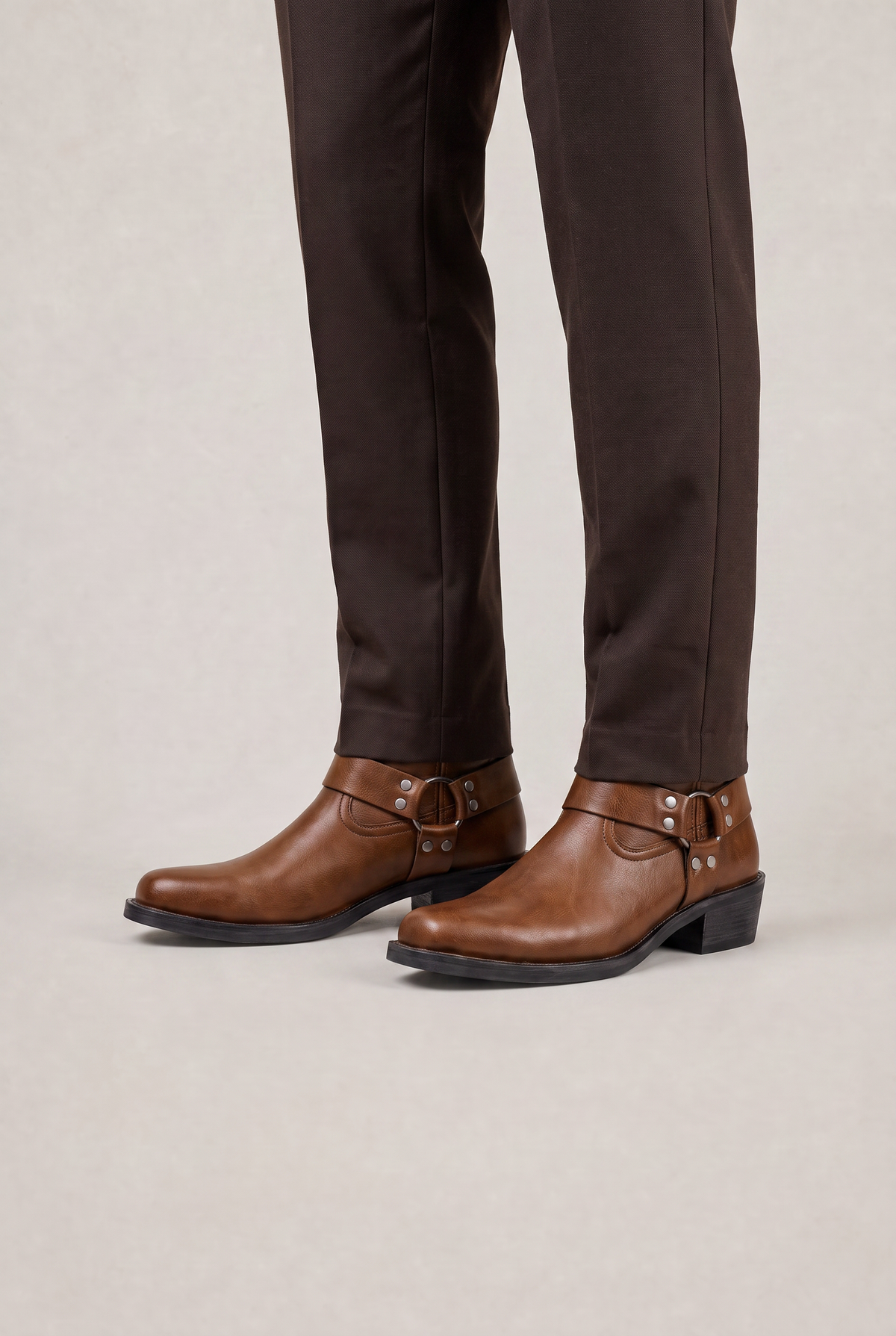Men’s Leather Side-Zip Harness High Boots