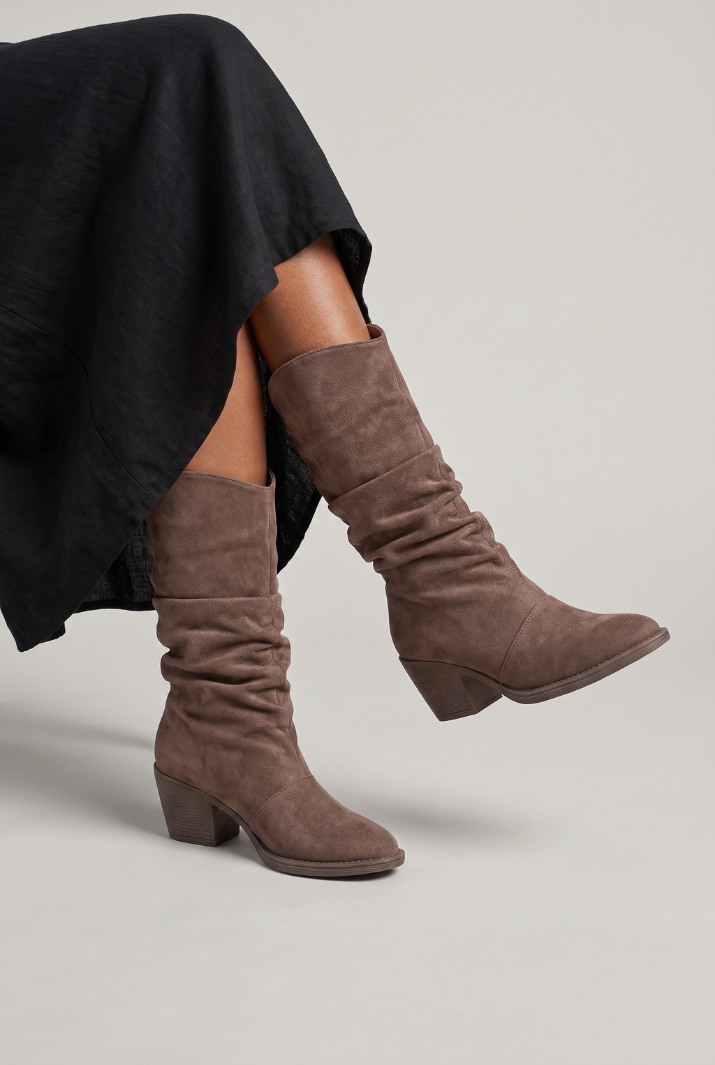 Women’s Suede Slouch Knee High Block Heel Boots