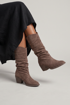 Women’s Suede Slouch Knee High Block Heel Boots