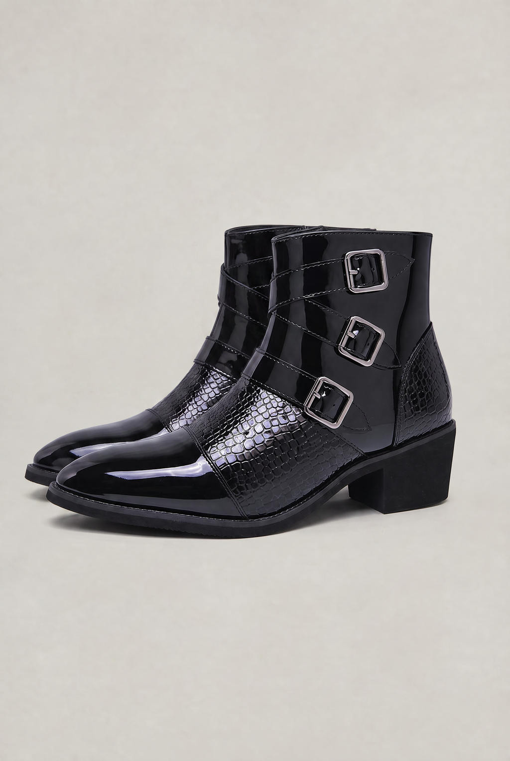 Men’s Croc Effect Harness Ankle Boots