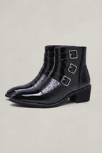 Men’s Croc Effect Harness Ankle Boots