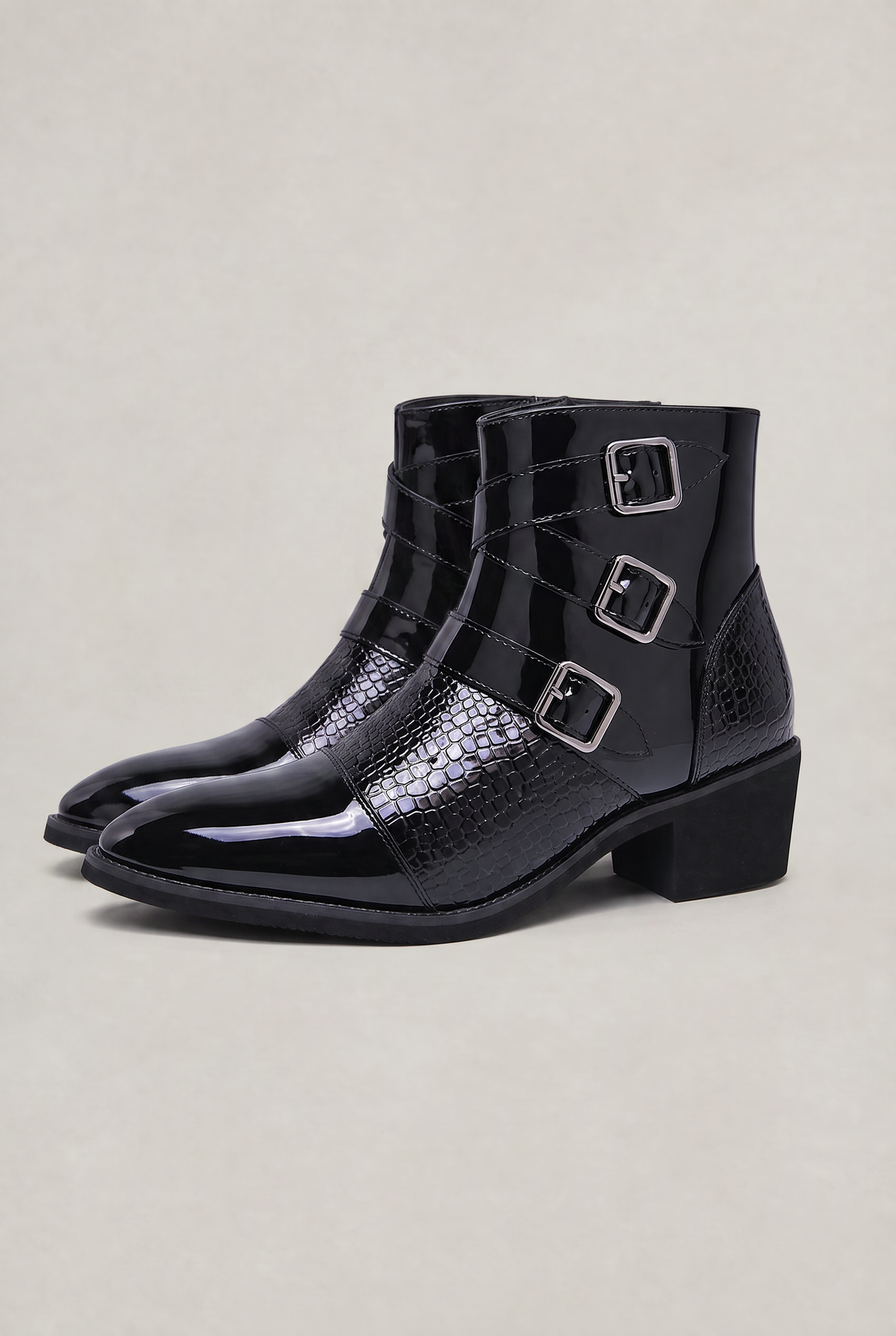 Men’s Croc Effect Harness Ankle Boots