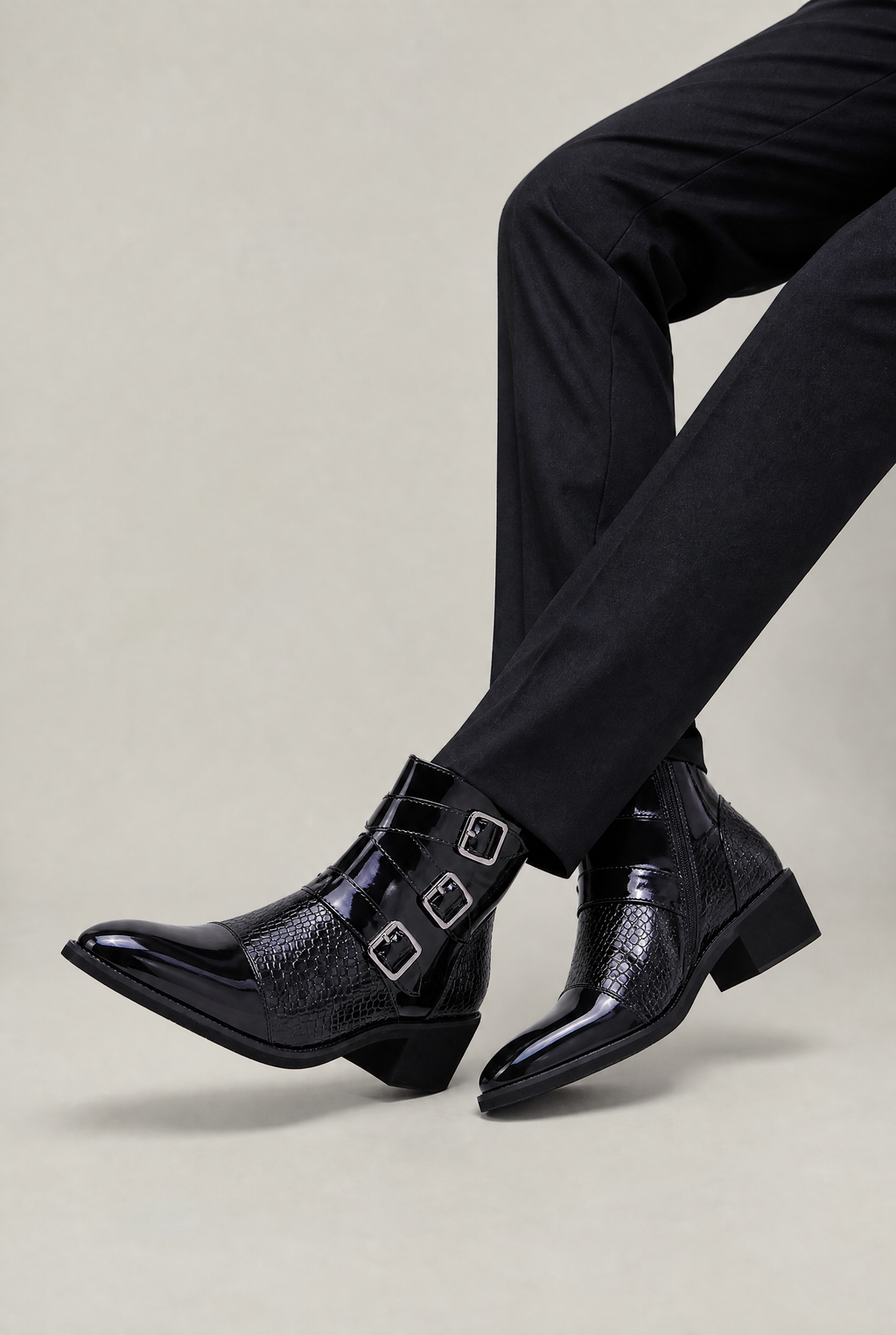 Men’s Croc Effect Harness Ankle Boots