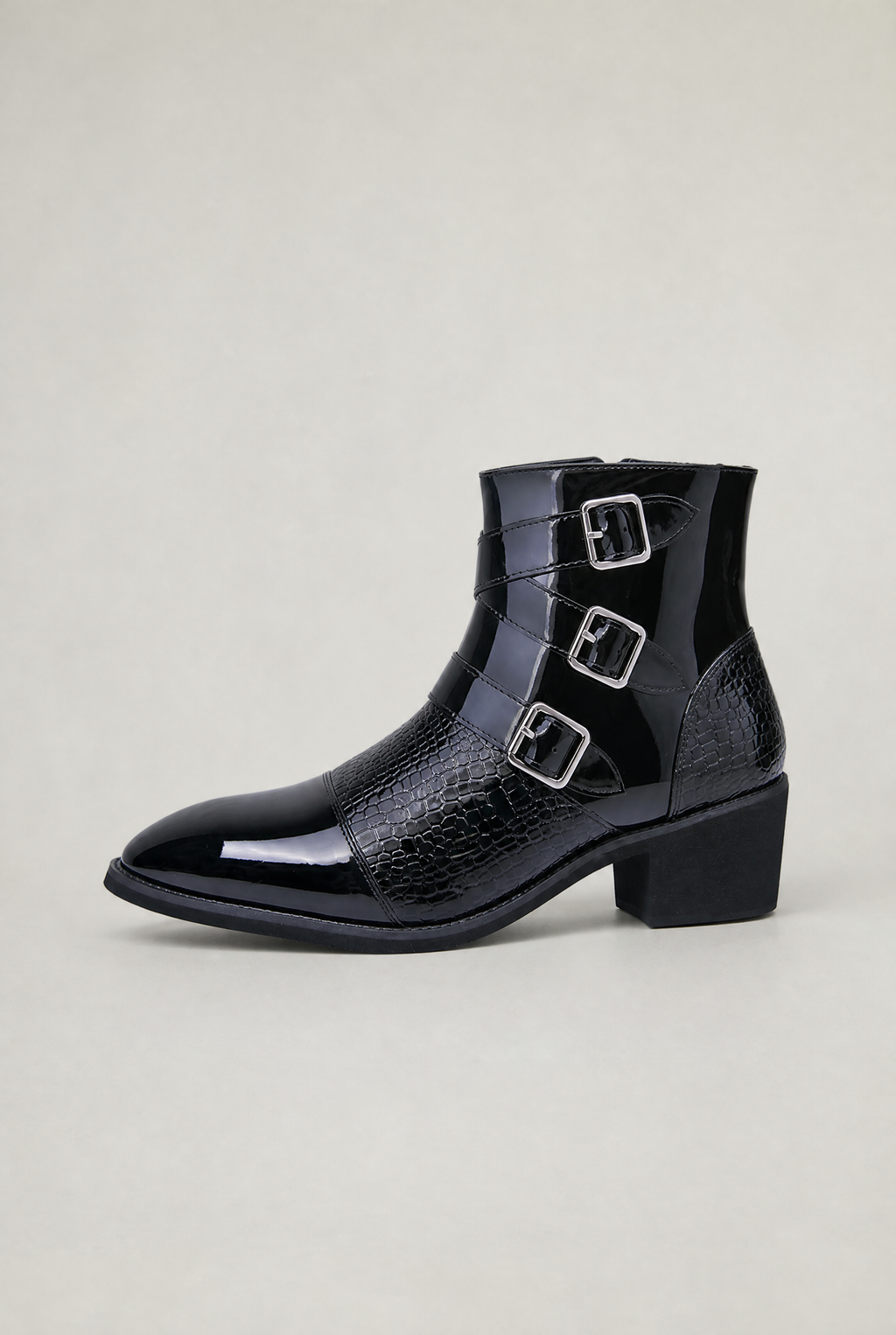 Men’s Croc Effect Harness Ankle Boots