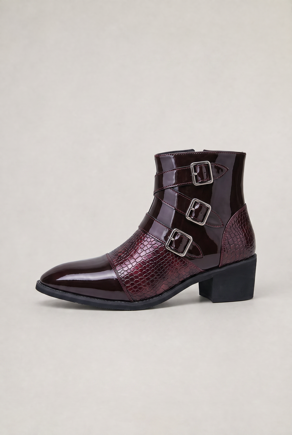 Men’s Croc Effect Harness Ankle Boots