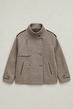 Women’s Houndstooth Funnel Neck Double-Breasted Jacket