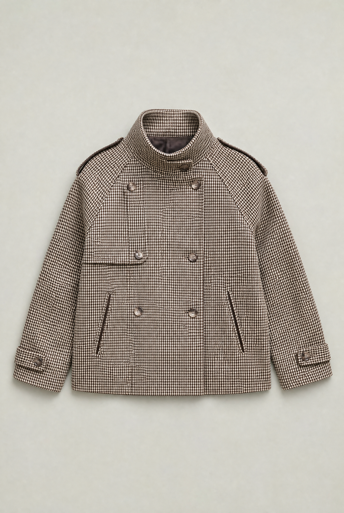 Women’s Houndstooth Funnel Neck Double-Breasted Jacket