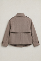 Women’s Houndstooth Funnel Neck Double-Breasted Jacket