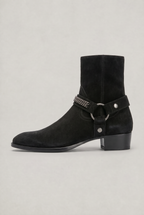 Men's Harness Boots - Chain Strap Ankle Boots with Side Zip