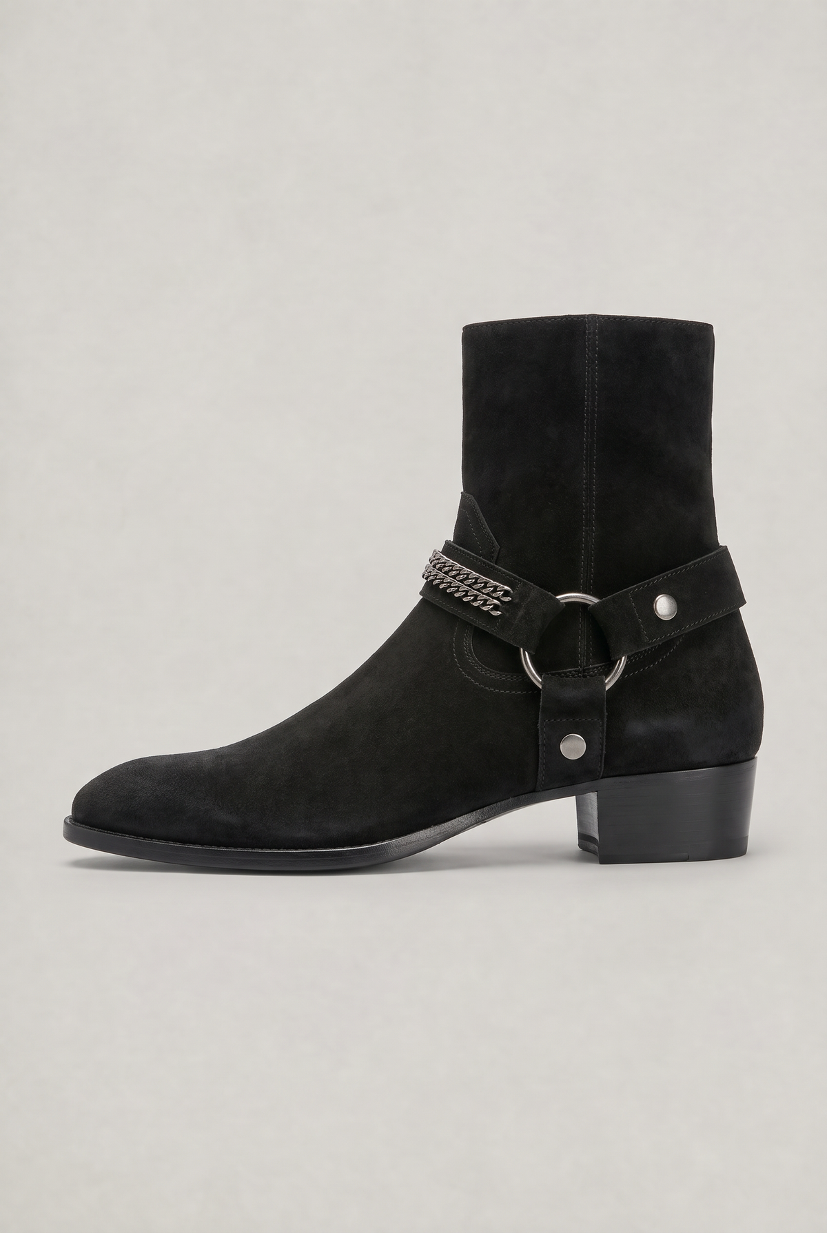 Men's Harness Boots - Chain Strap Ankle Boots with Side Zip